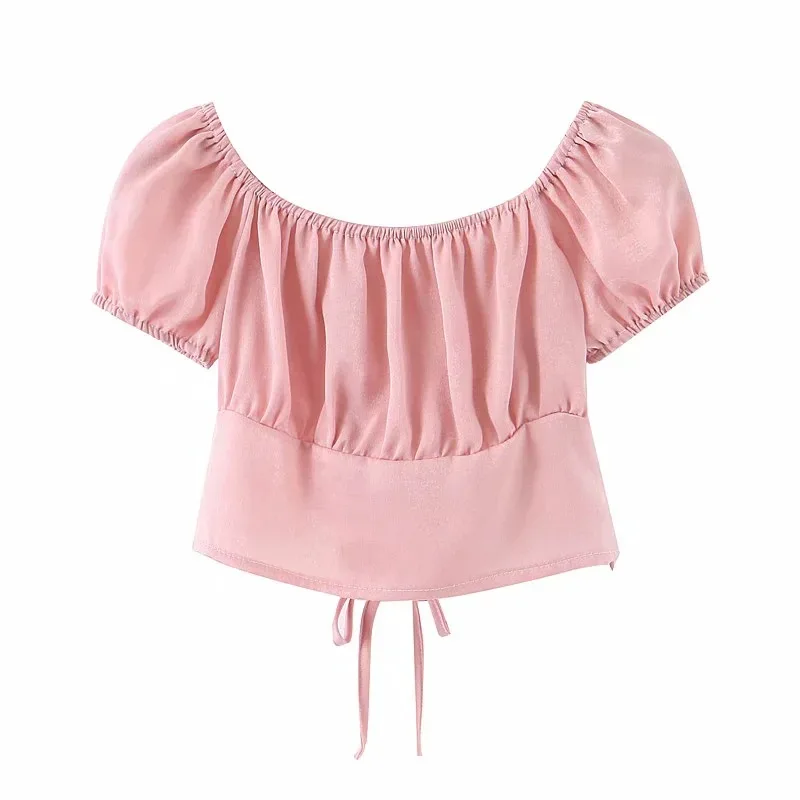 

Inswind cross-border foreign trade summer clothes sweet solid color tether short short short-sleeved shirt dlsy901