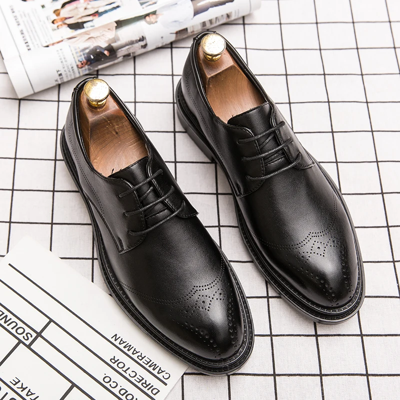 

FIXSYS Fashion Mens Dress Shoes Leather Business Formal Shoes Lace-up Brogue Wedding Shoes Classic Derby Shoes Man Oxford Shoes