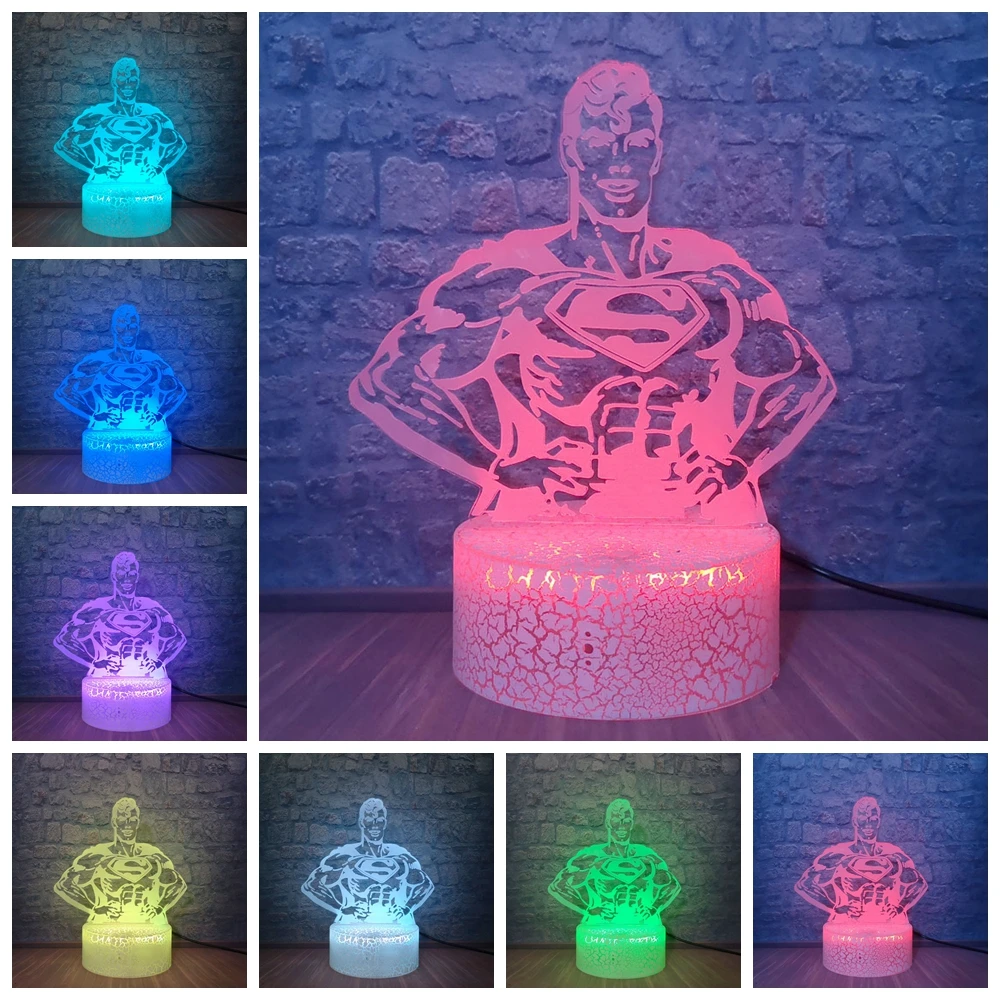 Светодиодный супергерой 3D Оптическая иллюзия Смарт 7 цветов Ночной светильник