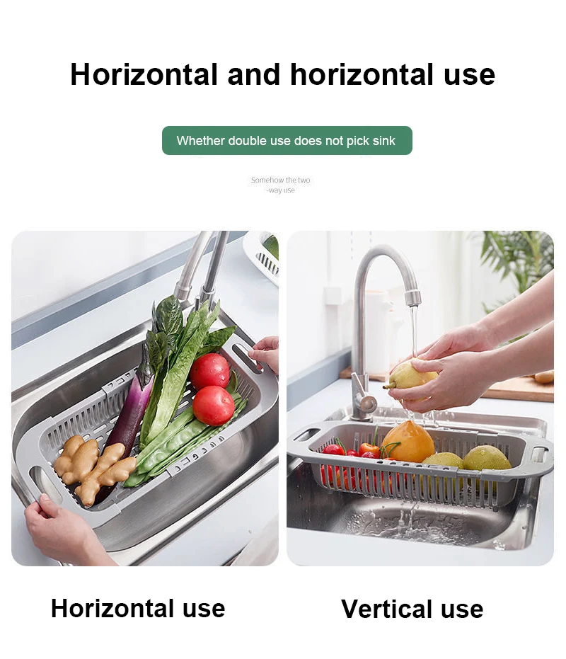 Kitchen Expandable Sink Strainer Drain Vegetable Fruit Drainer Basket Space Saving Washing Shelf Strain Rack Organizer | Дом и сад