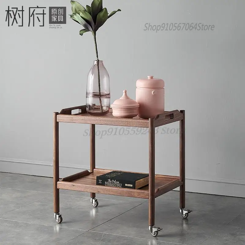 Nordic Sofa Side Table Solid Wood Black Walnut Cherry Corner Movable Living Room Trolley Coffee | Мебель