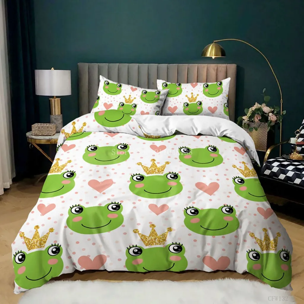 Animal Frogs Duvet Cover Set Queen Soft Lightweight Polyester Microfiber Cartoon Frog Pattern Bedding for Kids Boys Girls | Дом и сад