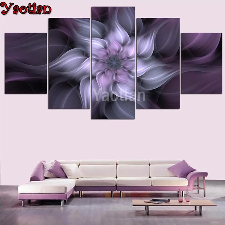 

New arrival Diamond Embroidery 5 Panel Purple Flowers Diamond Paintings Fast Delivery Mosaic Cross Stitch Multi-Panel