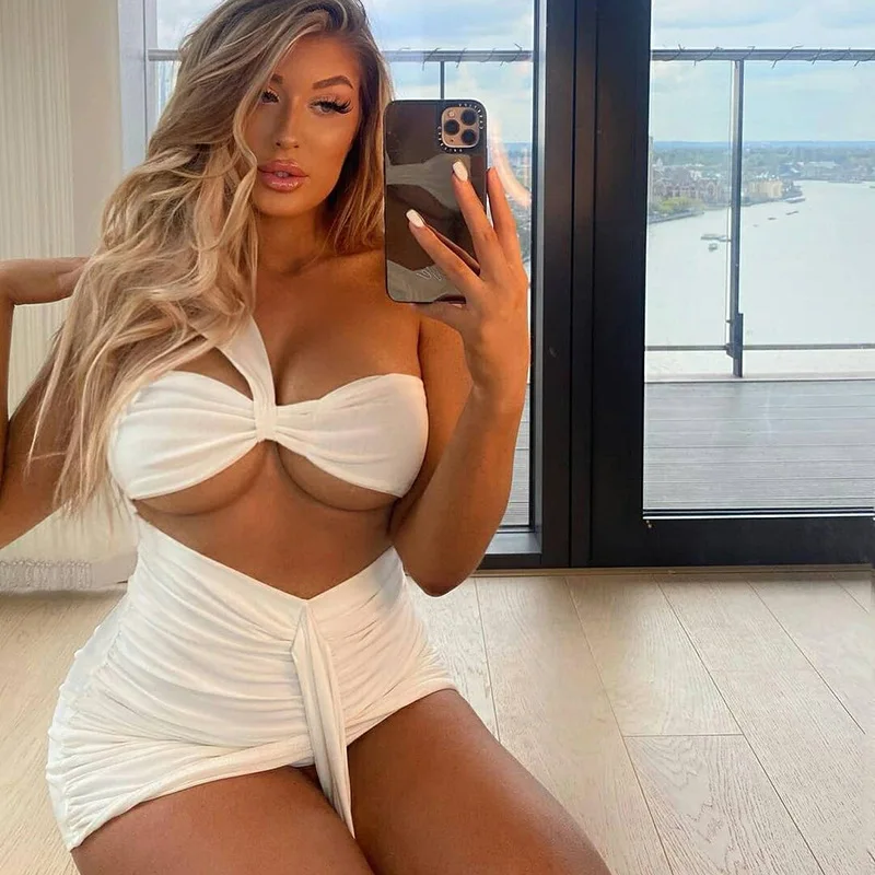 

Summer women's dress set in solid color with straps off