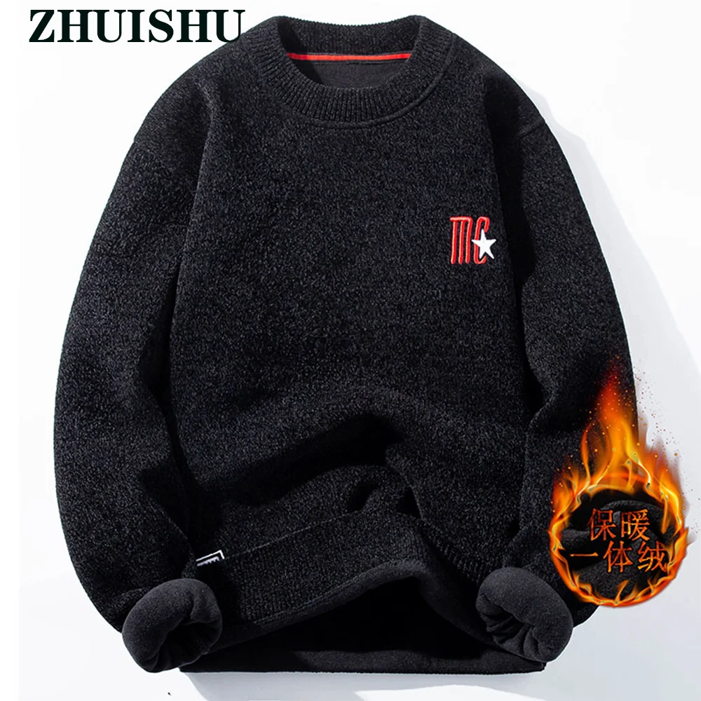 

Keep Warm Sweaters Men Casual Knitted Pullover A Cloth With Soft Nap Pure Color Thickening Blend Sweater Hipster Male Clothing