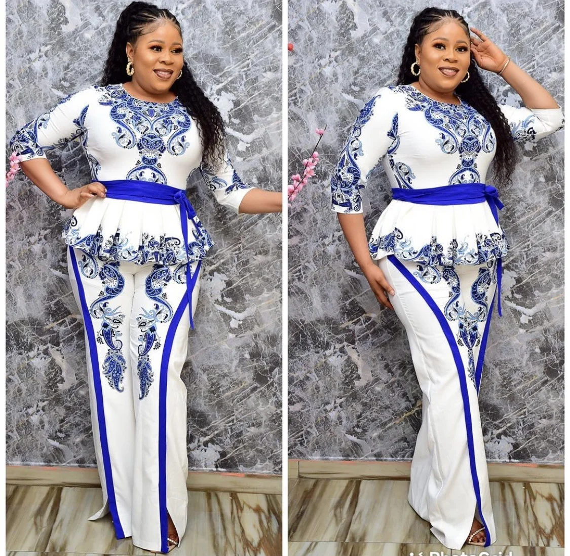 

African Clothes for Women 2021 Summer African Women Printing Polyester Two Pieces Sets Top and Long Pant African Clothing