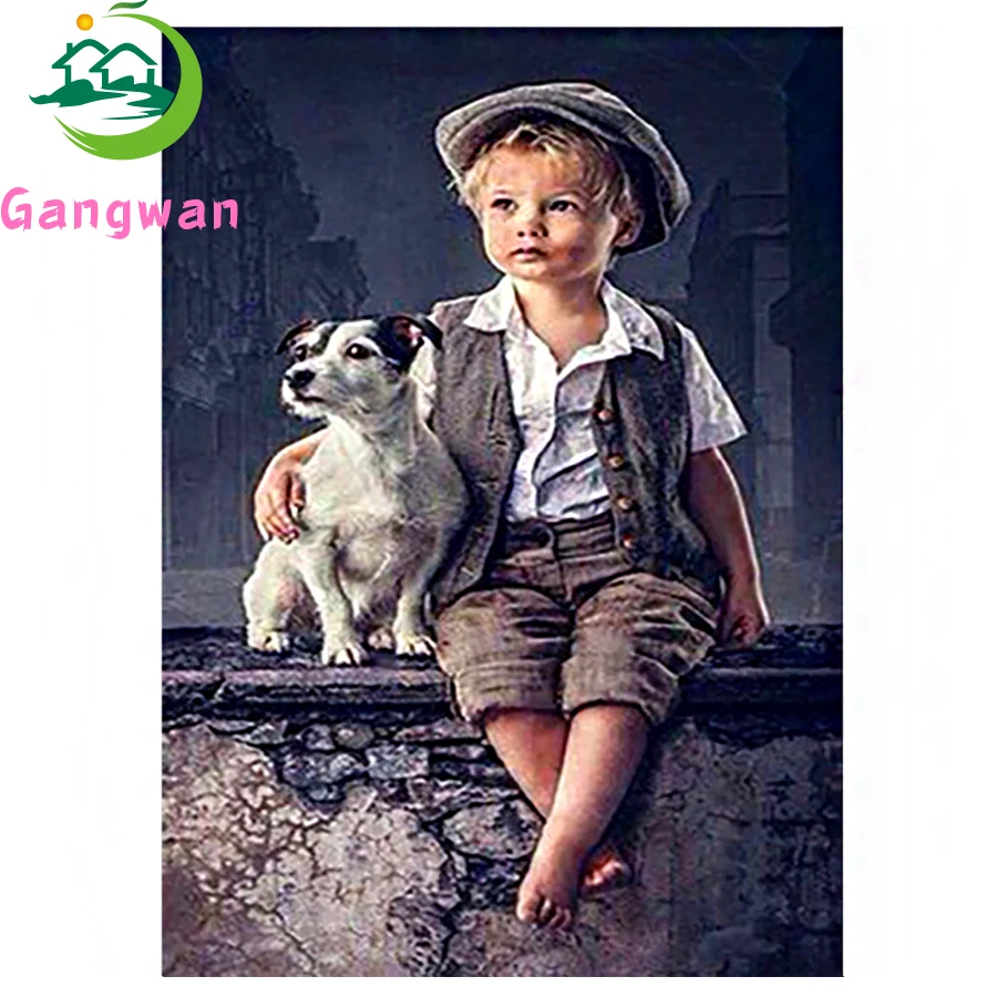 

5D DIY diamond painting little boy and dog landscape full rhinestone embroidery diamond cross stitch mosaic home wall decoration