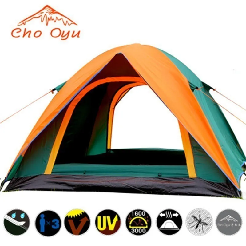 Preise 3-4 Person Camping Zelt Dual Schicht Windschutz Wasserdichte Anti UV Tourist Zelte Für Angeln Wandern Strand Reise 3 Saison Zelt