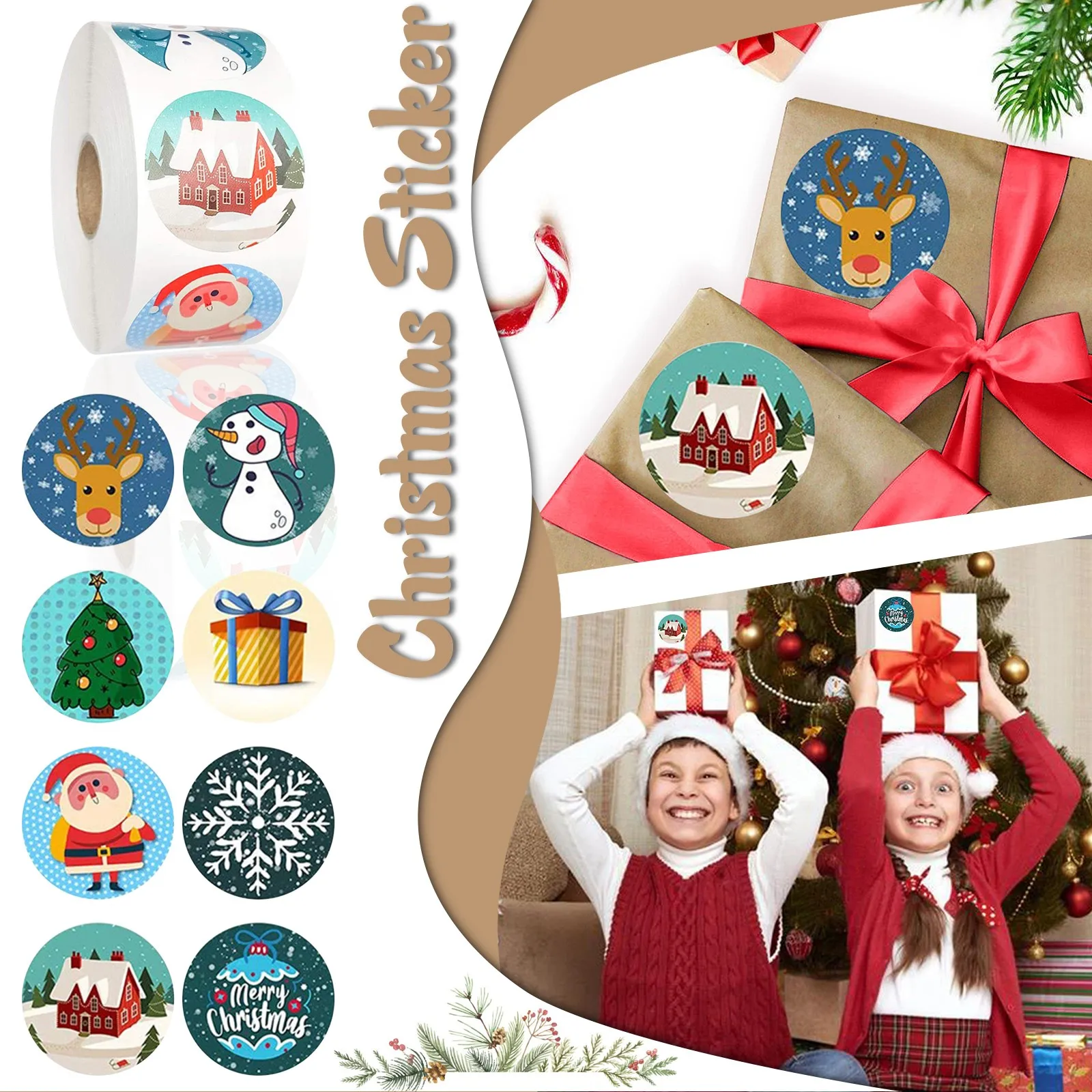 

500 шт. круглые рождественские тематические наклейки для рукоделия, подарочная упаковка для выпечки, конверт, канцелярские украшения, рождес...
