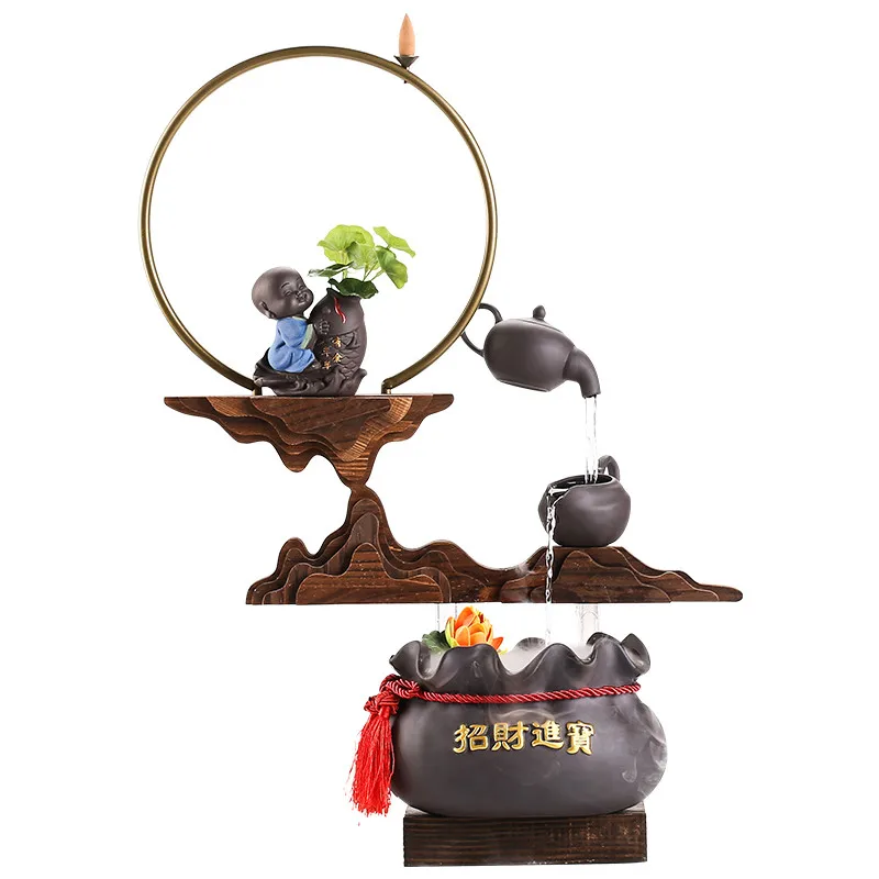 

Backflow Incense Chinese Style Water Fountain Fish Tank Wheel Living Room Office Water View Humidifier Zen Ceramic Ornaments