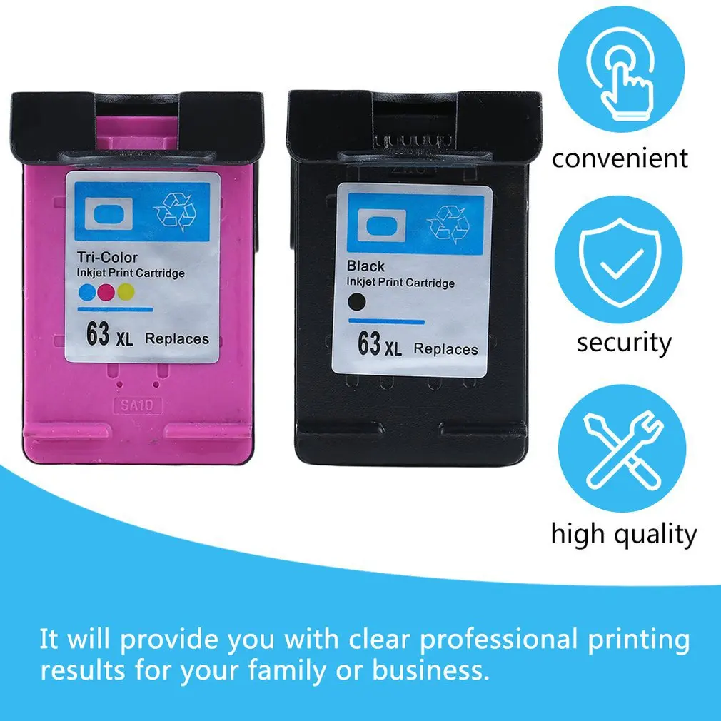 2 шт. картридж для 63 чернильный XL 63XL OfficeJet 3830 4650 4655 с чернилами HP DeskJet 2130 2135 1110 3635