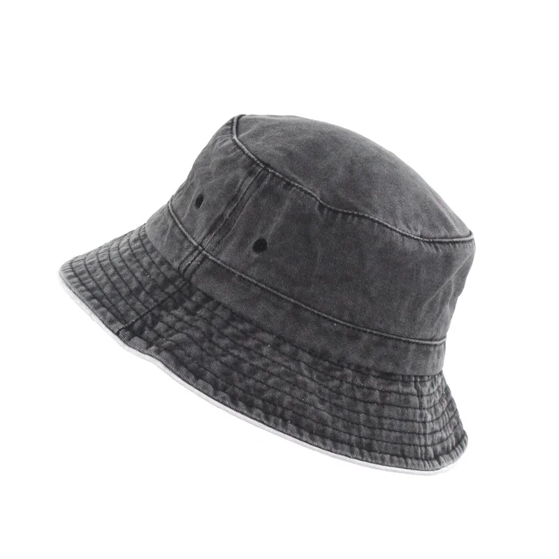 

2021 New Vintage Washed 100% Cotton Plain Denim Packable Retro Bucket Hats Soft Outdoor Travel Caps for Men & Women