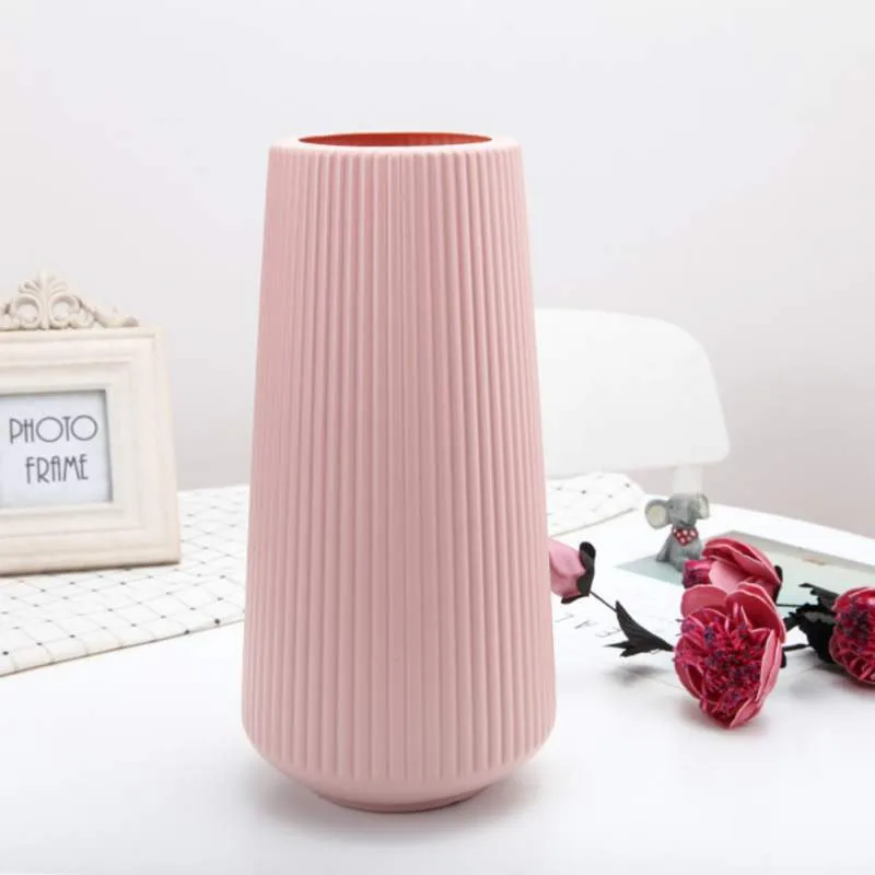 

s Large Minimalist Plastic Vase Flower Arrangement Container Nordic Jardiniere INS Flower Decoration Imitation Glaze Vase