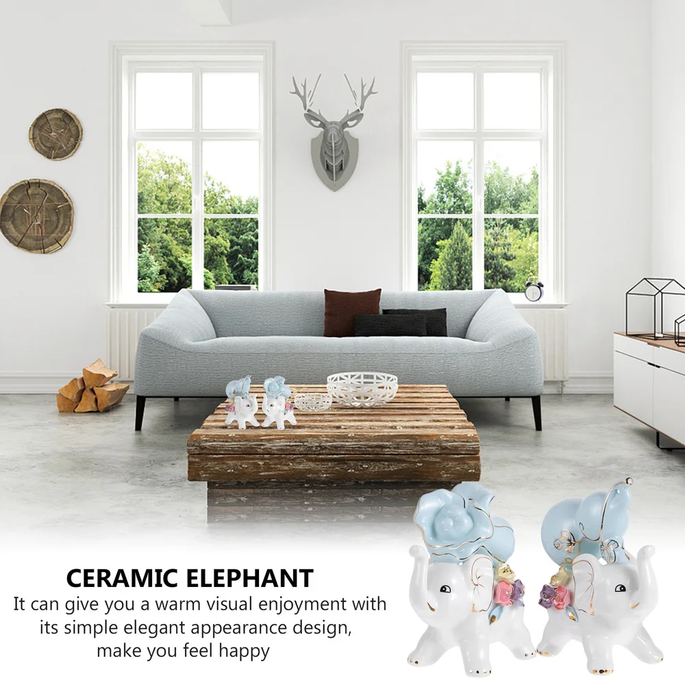 

1 Pair Ceramic Elephant Ornament Animal Figurine Desktop Adornment Supplies