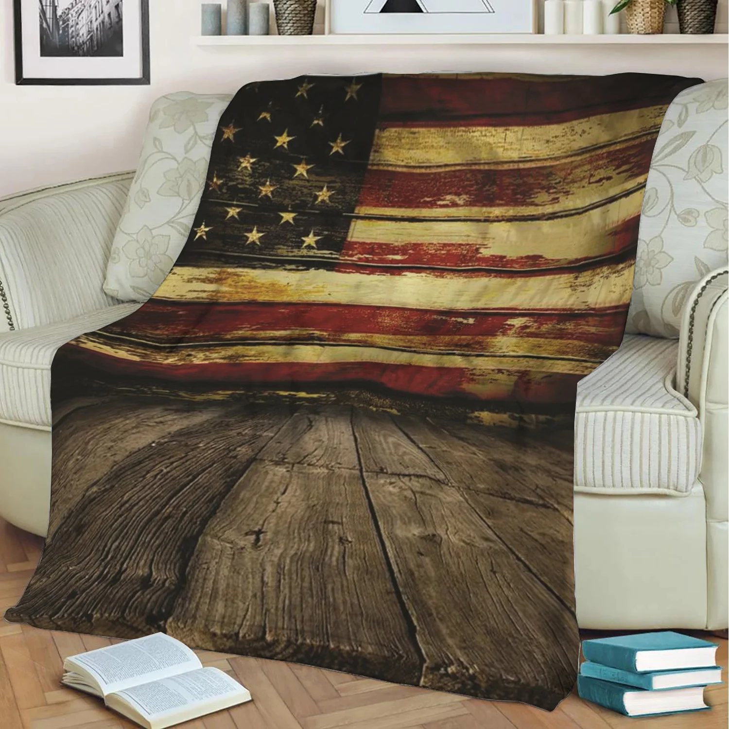 

Vintage American Flag 3D Printed Shabal Blankets Are Soft Warm And Washable And Throw On The Sofa For Home Decora