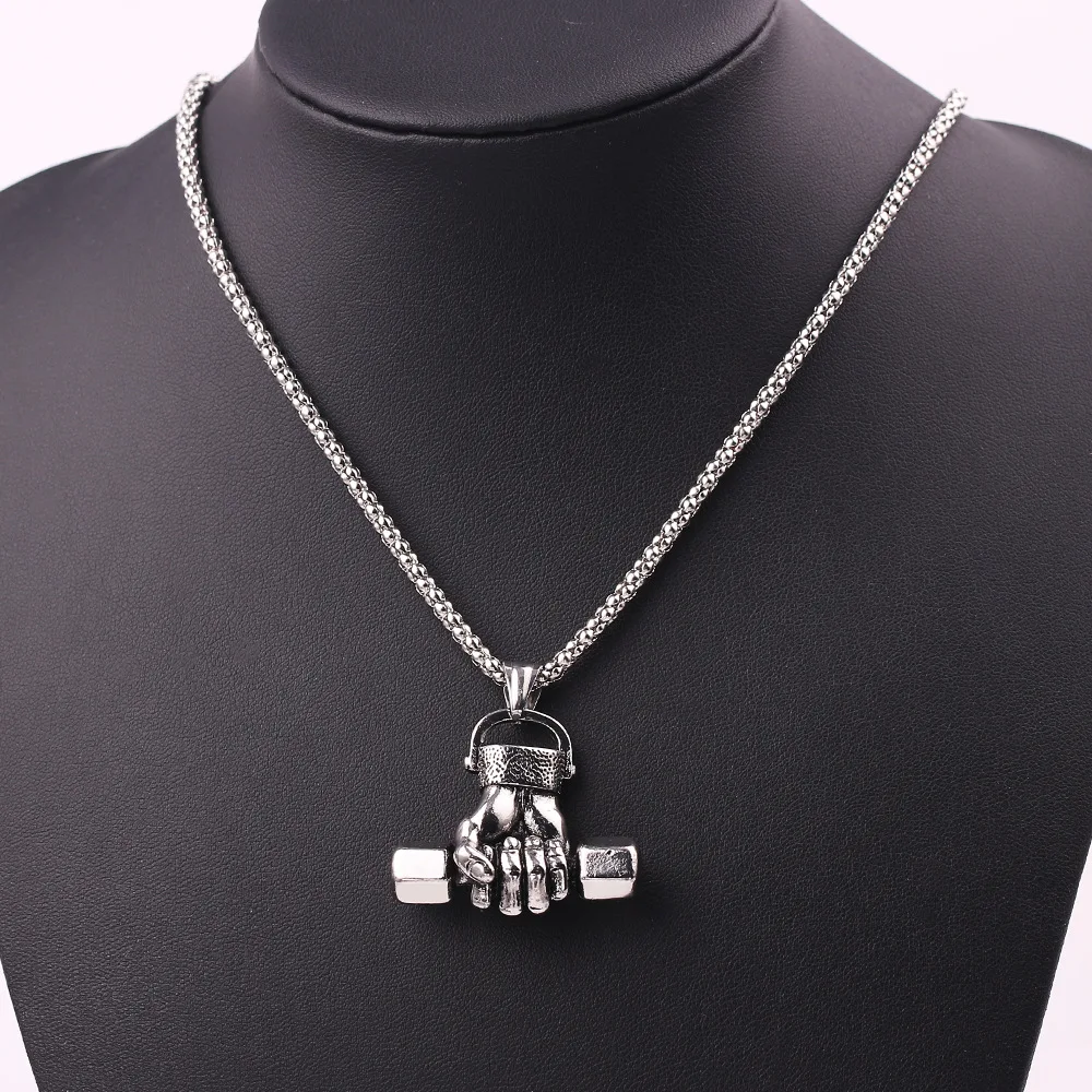 

Weight Lifting Dumbbell Pendant Fitness Necklace Bodybuilding Gym Silver Color Barbell Men Necklace Fitness Jewelry