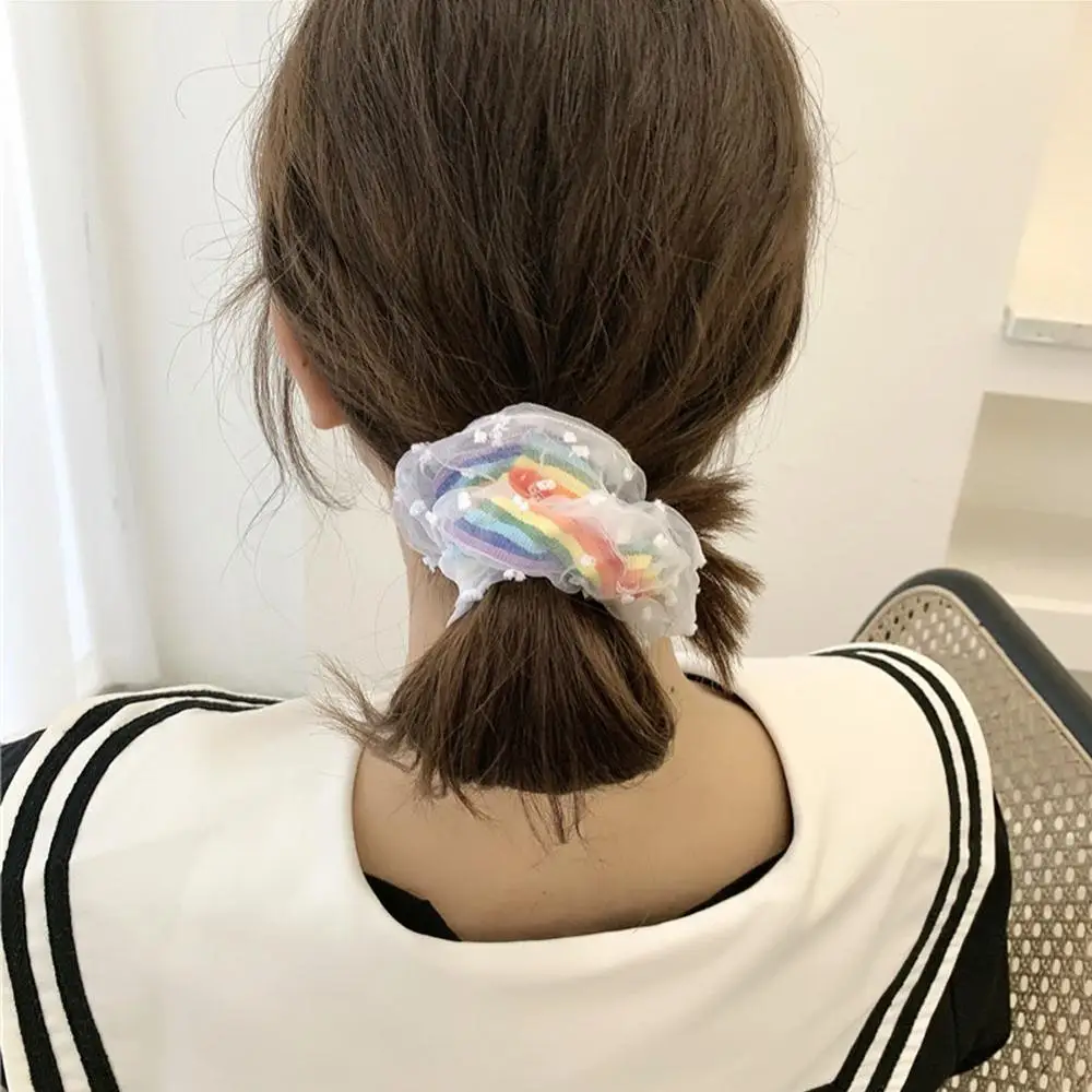 Сетчатая резинка для волос в горошек с цветочной вышивкой винтажная эластичная