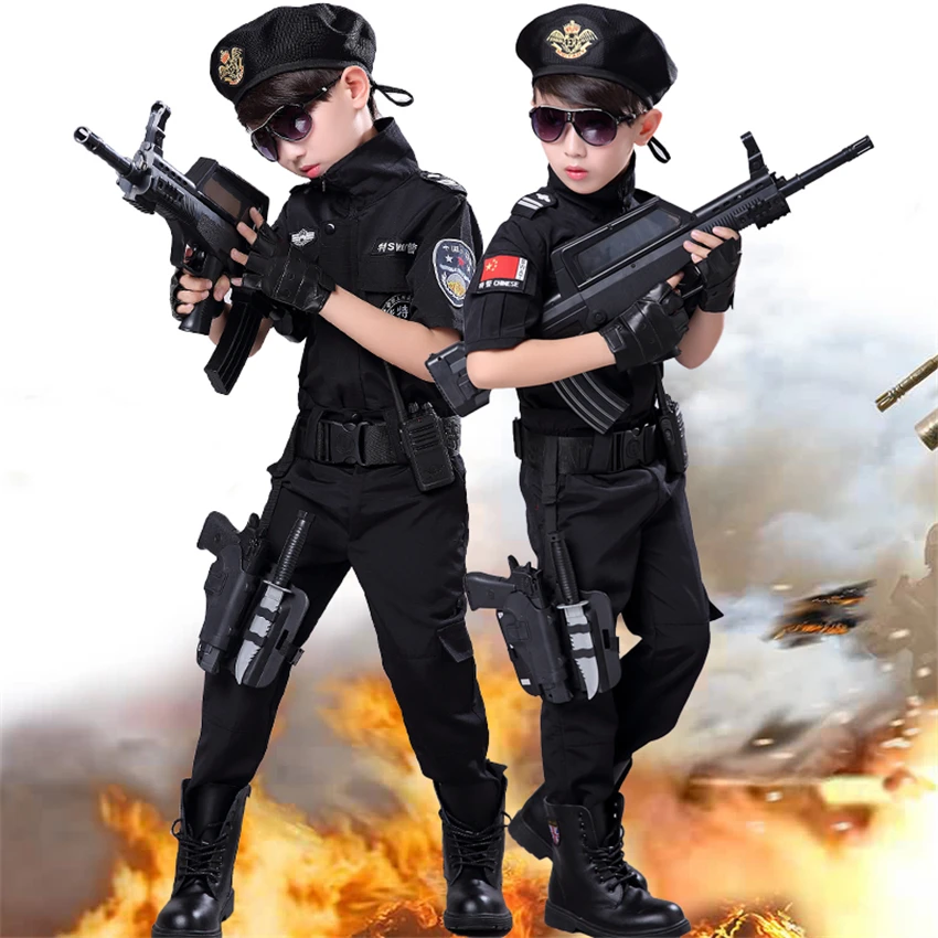 Униформа полицейского на Хэллоуин причудливый костюм спецназа для детей косплея