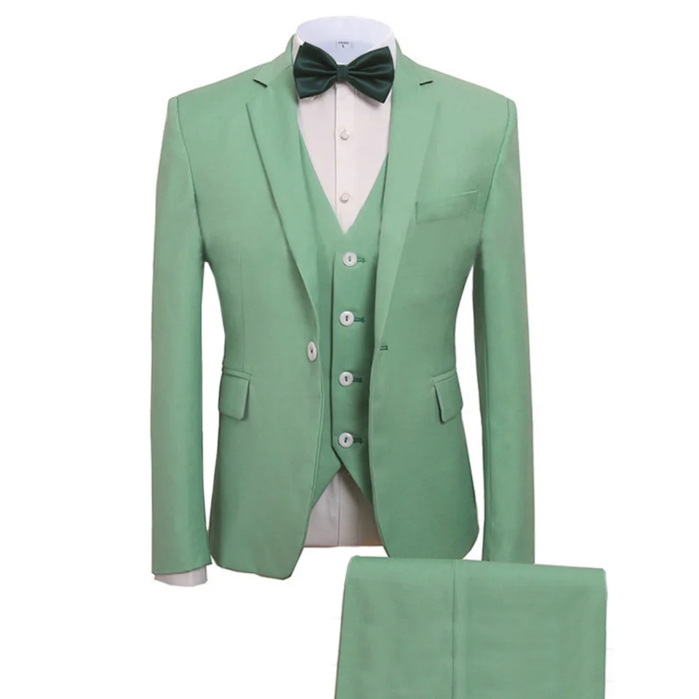 Men Suits 3 Pieces Slim Fit Business Suits Groom Mint Green Noble Grey White Tuxedos for Formal Wedding suit(Blazer+Pants+Vest)