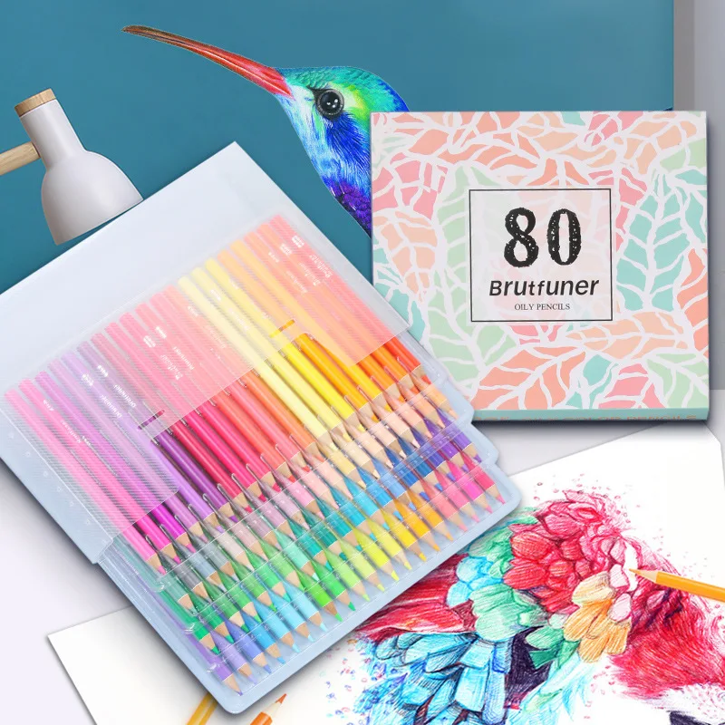 

Brutfuner 80 COLORS NEW Soft Trendy Pastel Colors Non-toxic Color Pencil Colour Pencils Set For Coloring School Art Supplies