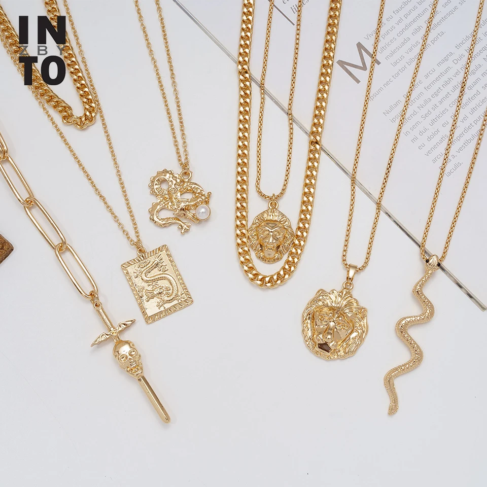 Женское Двухслойное ожерелье с кулоном в виде льва и змеи|Ожерелья подвеской| |