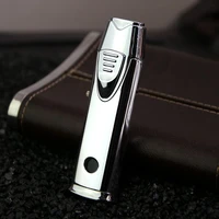 double row direct fire windproof lighter metal personalized fashion turbo butane torch lighter cigar smoking encendedores