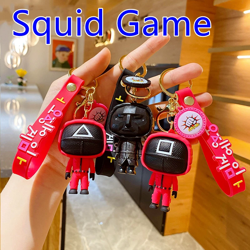 

Squid Game Figures Mask Keychain Charms Accessories Round Six Cosplay Keychains for Ladies Women Men Kids Key Chain Toys Gift
