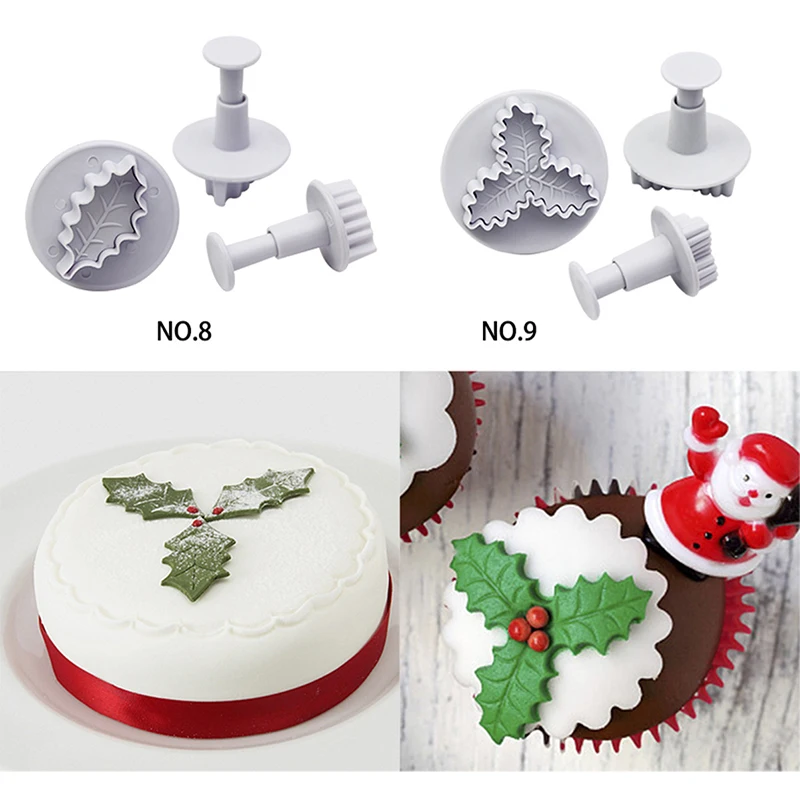 

3Pcs/set Cake Tools Christmas Leaf Fondant Cutter Snowflake Cake Mold Cartoon Embossed Sugar Craft Cookie Pastry Diy Tools Set