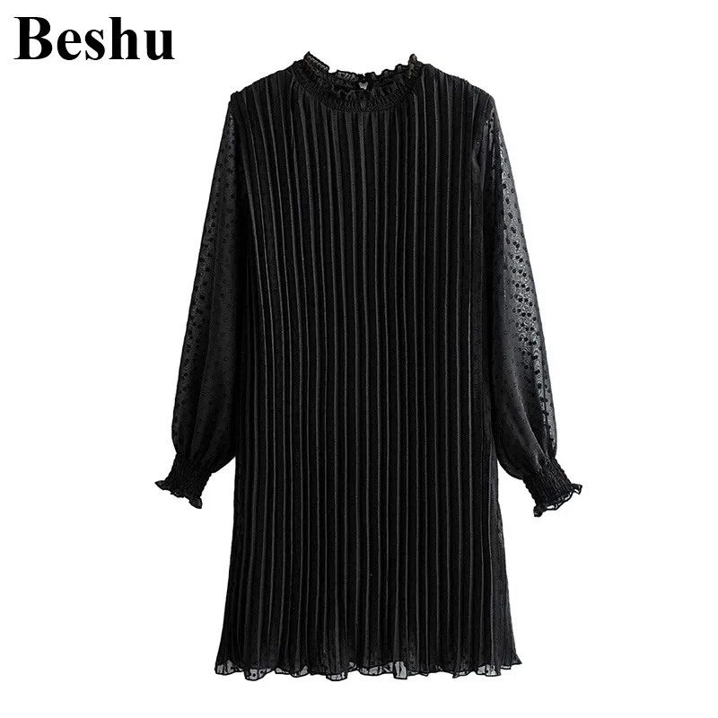 Женское жаккардовое платье мини za черное повседневное плиссированное с