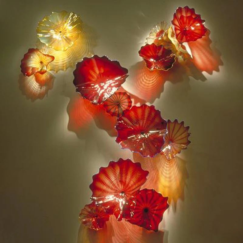 

Luxury Abstract Wall Light Red Amber Murano Glass Plates for Living Room Hanging Diameter 15 to 45 CM