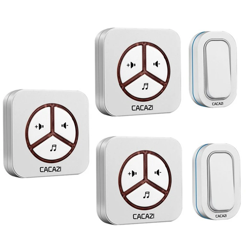 2 button 3 receiver CACAZI Беспроводной Водонепроницаемый дверной звонок Батарея Кнопка 280 м Пульт дистанционного управления Светодиодный светильник с Европейским разъемом беспроводные звонки звонок 48 перезвон 6 громкости - Цвет: 2 button 3 receiver