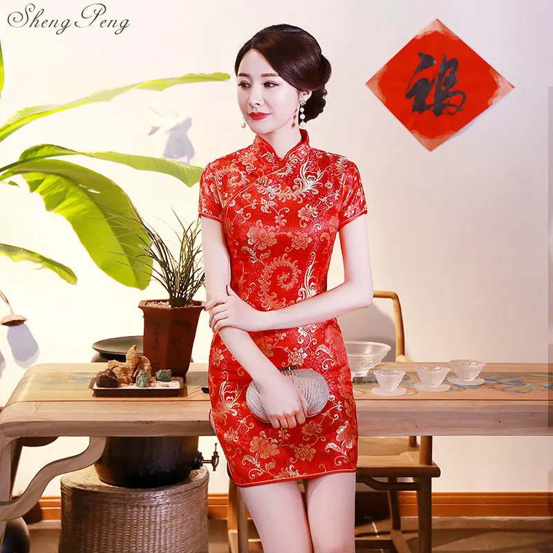 

Винтаж китайский стиль Мини Cheongsam Новое поступление Женские атласные Qipao красные летние сексуальные вечерние платья Mujer Vestidos плюс размер V1689