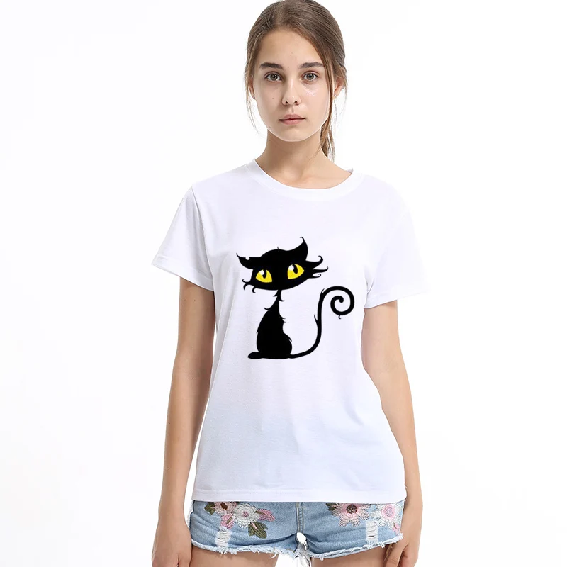 Лидер продаж летняя женская футболка с 3D рисунком озорного черного кота красивые