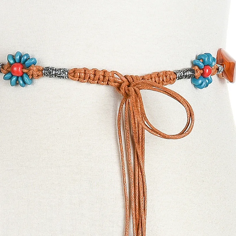 Ручная работа воск веревка сплетенная деревянная бусина богемский Национальный