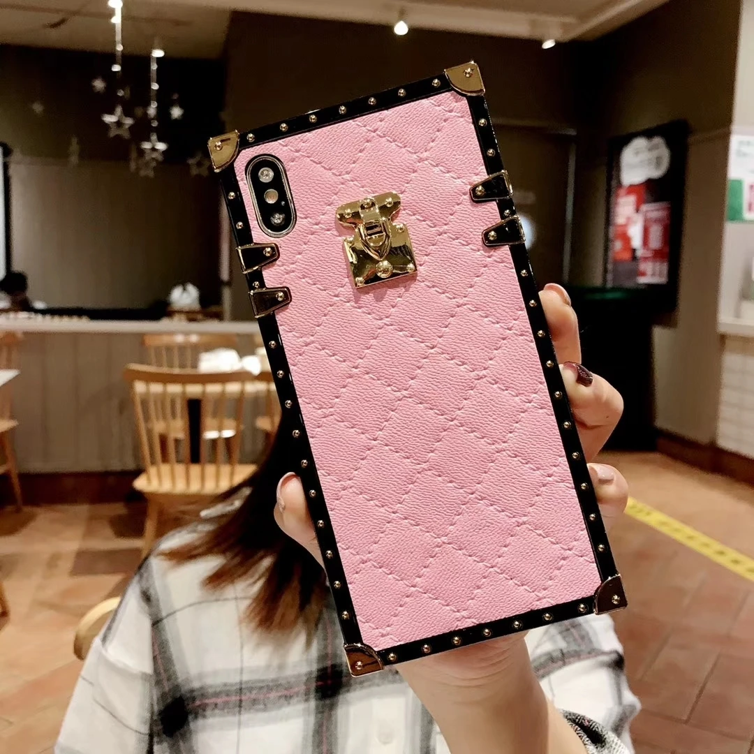 Мягкий кожаный чехол из овчины для iPhone 11 12 Pro X Xr Xs Max 8 7 6 Plus квадратный клетчатый