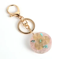 boho fashion pink crystal pendant keychains for women girls rose quartz turquoises energy orgonite charm car key chains holder