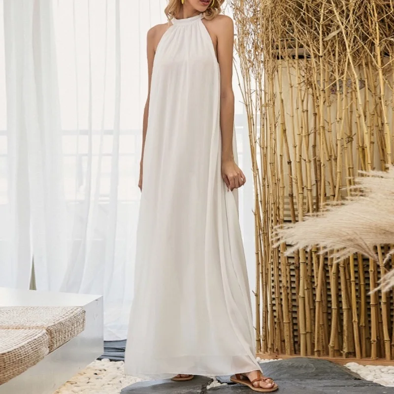 FABANDAGE SUMMER SOLID COLOR SEXY HALTER BEACH SLEEVELESS SEE THROUGH LONG MAXI SEASIDE CASUAL PARTY ELEGANT GOWN BOHEMIAN DRESS | Женская
