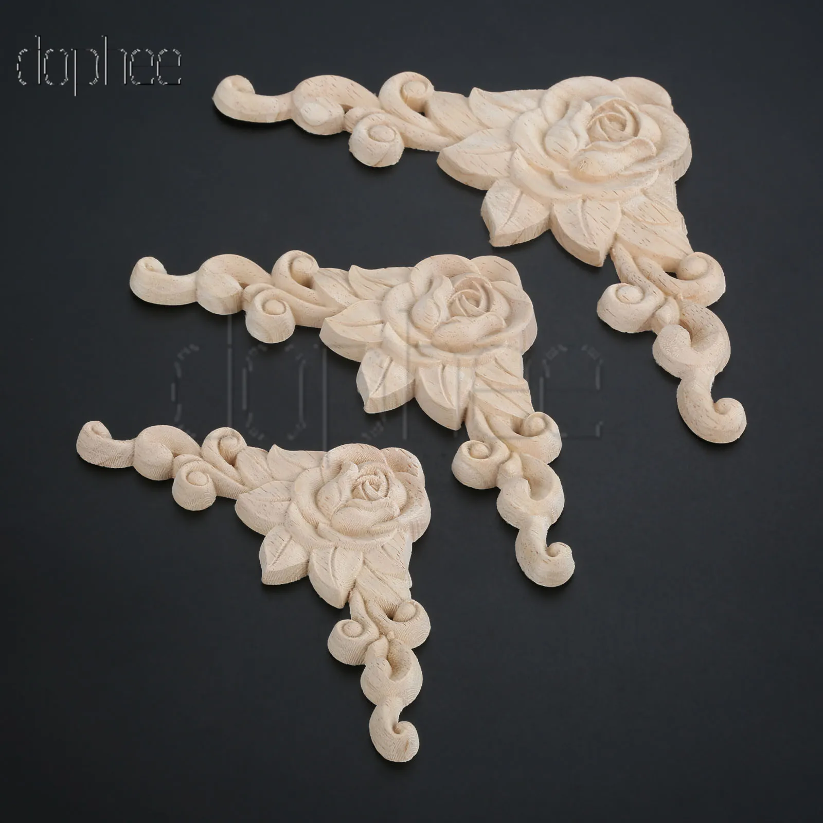 

dophee 1pc 10cm 12cm 15cm Floral Wood Carved Decal Corner Appliques Frame Home Decorations Unpainted Applique