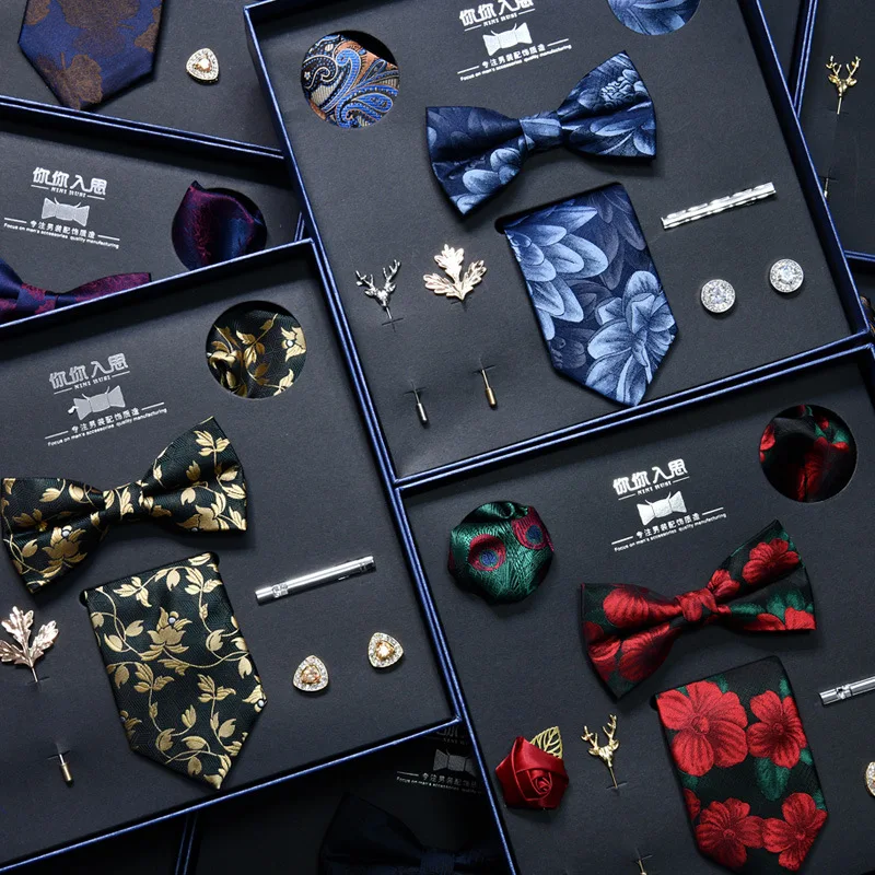 Деловой мужской галстук, Подарочная коробка, набор из 8 предметов, Подарочный роскошный набор для пожилых пап, мужа и парня от AliExpress RU&CIS NEW