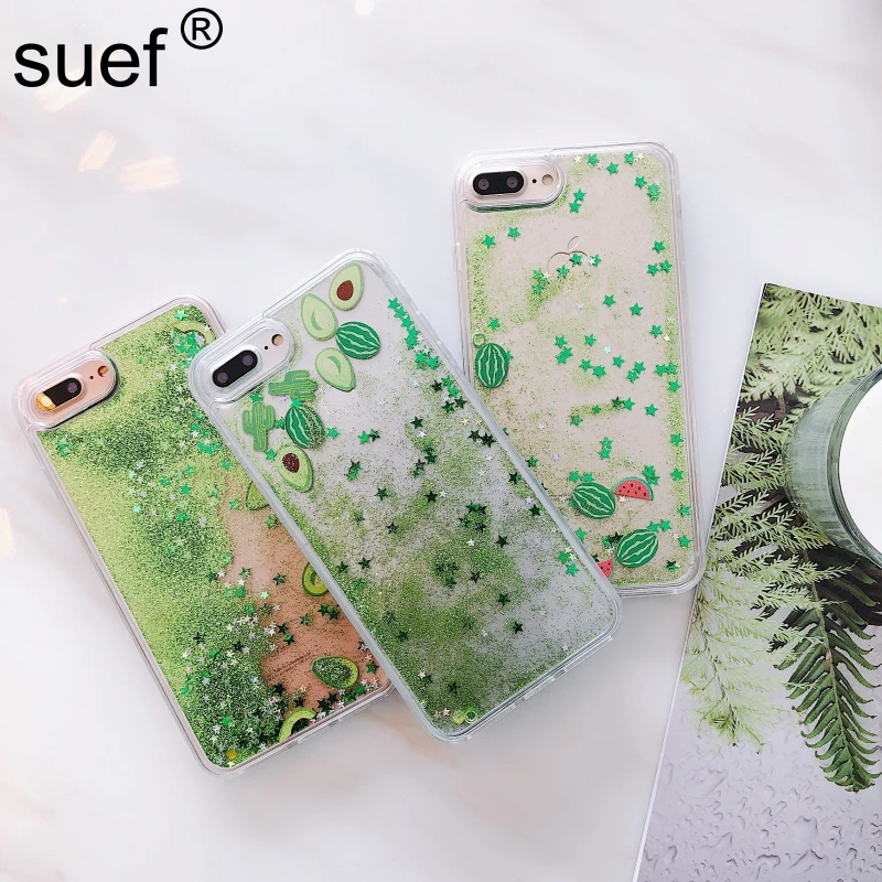 Милые Чехлы suef с изображением кактуса и жидкого сыпучего песка для iPhone 11 Pro Max