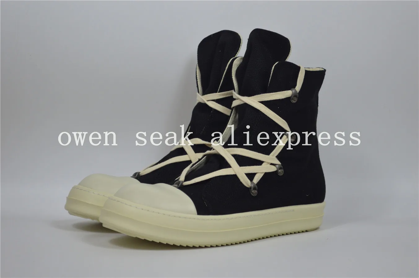 Owen Seak Men Canvas Shoes High-TOP Ankle Lace Up Luxury Trainers Women Rivet Sneaker Boots Casual Zip Flats Black |