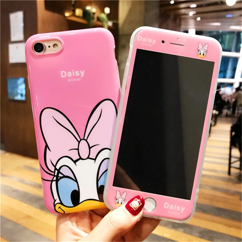 Для IPhone 11 Милая крышка Дейзи Дональд+ закаленное стекло для IPone XR XS Pro Max X 7 8 6s Plus уши Минни-Маус чехол Аксессуары