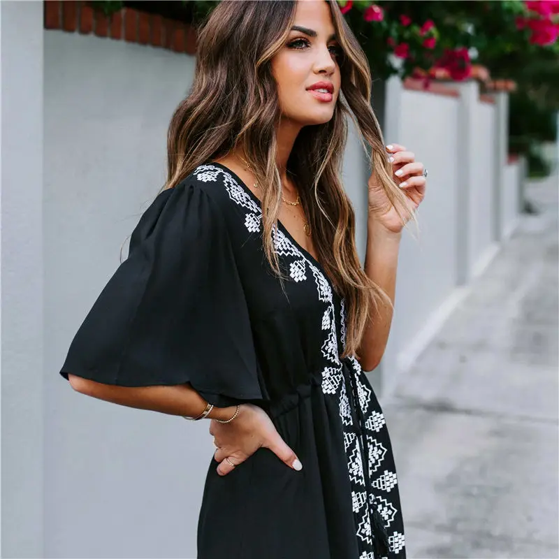 2021 элегантное платье с расклешенными рукавами v-образным вырезом длинные штаны