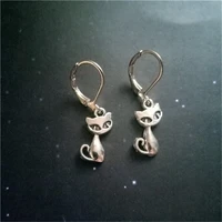 1 pair of antique silver color cute cartoon cat earrings lever back earrings minimalist jewelry animal lover gift