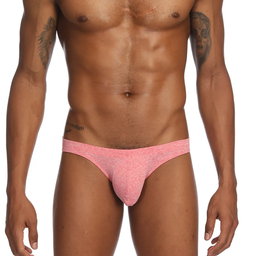 Мужские трусы брифы с заниженной талией черные дышащие Однотонные сексуальное