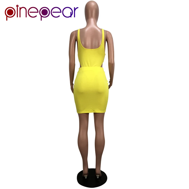 

PinePear Sleeveless High Cut Bodysuit and Mini Skirt Ladies Two Piece Outfit Women Summer Dress Matching Sets 2020 Dropshipping