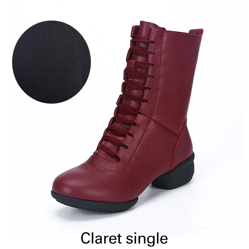 Claret single Новинка; аутентичная современная танцевальная обувь; женская обувь с мягкой подошвой; сезон осень-зима; женская обувь для танцев на квадратном каблуке; дышащие танцевальные сапоги в морском стиле - Цвет: Claret single