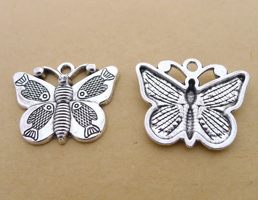

Charm for making jewelry 5pcs 27x22mm antique silver color Butterfly charms
