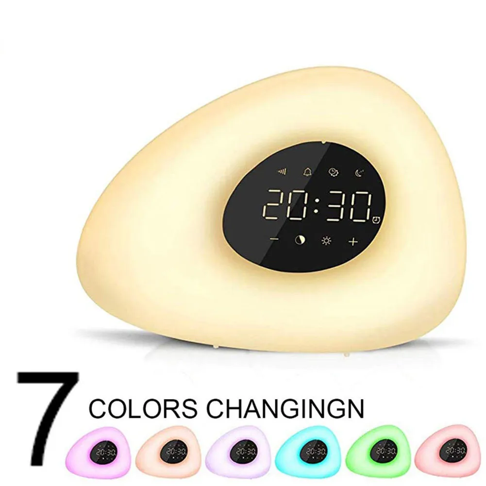Alarm Clock Wake up Light Sunrise Sunset Simulation with 10 Nature Sounds 7 Colors Light Touch Control RGB Dimmable Night Lamp