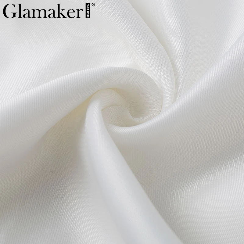 Glamaker короткое белое платье с открытыми плечами и рюшами, женское осеннее элегантное офисное платье, вечерние, сексуальные, с длинным рукавом, зимнее платье-блейзер